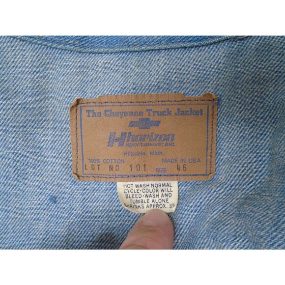 Vtg Chevrolet Chevy Cheyenne Pickup Truck Jean Denim Jacket Horizon Mens XL 46 - Picture 13 of 16